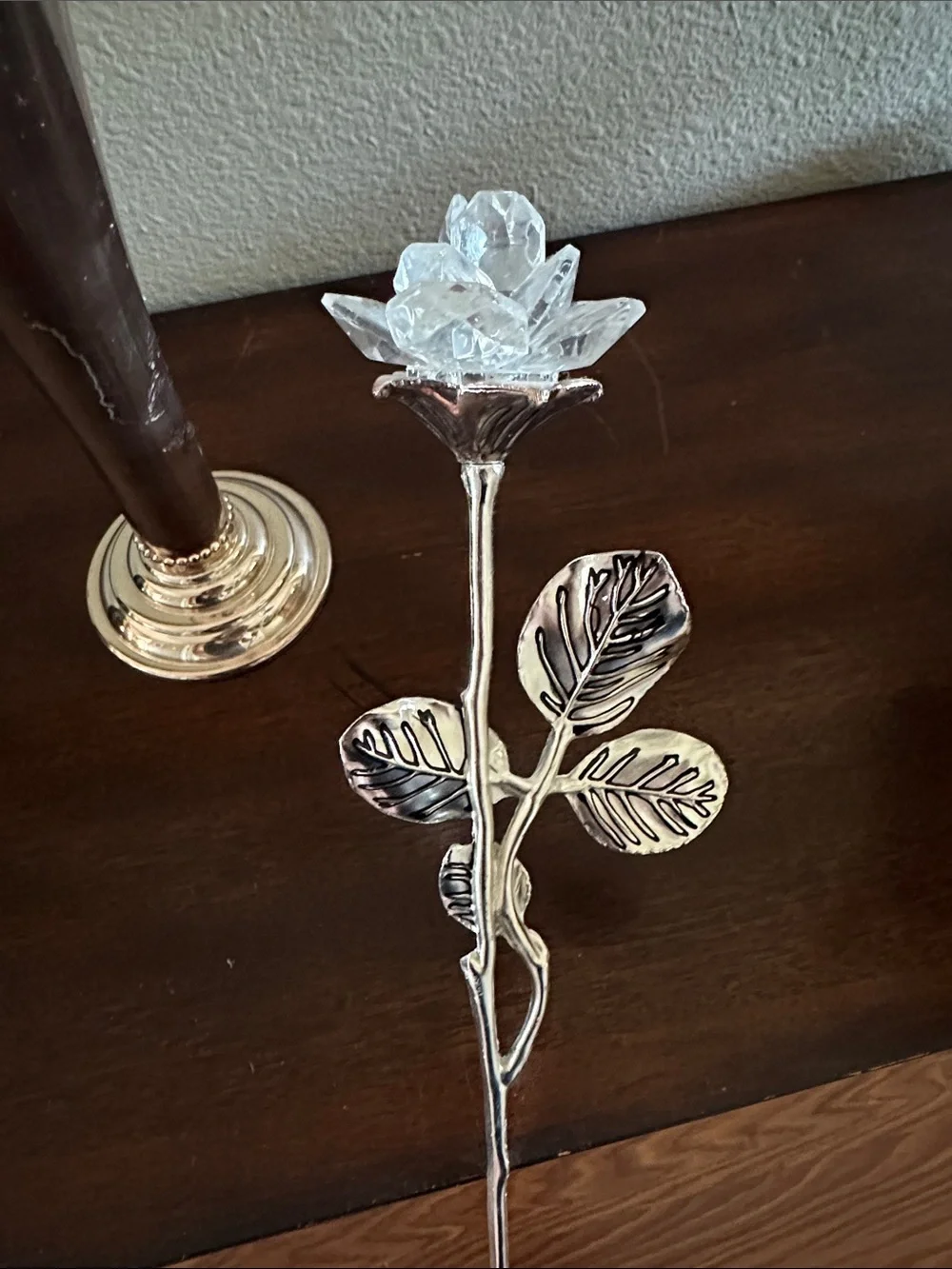 Vintage Godinger Silver Bud Vase with 2 Silver and Crystal Rose Stems